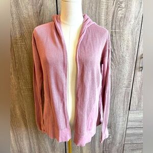 LULULEMON Dusty Pink Hooded Slit Back Open Cardigan with pockets.